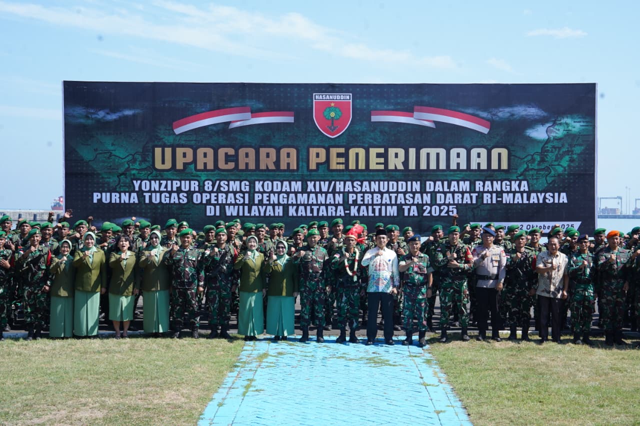 Purna Tugas Operasi Perbatasan, Pangdam XIV/Hsn Pimpin Upacara Penerimaan Satgas Yonzipur 8/SMG