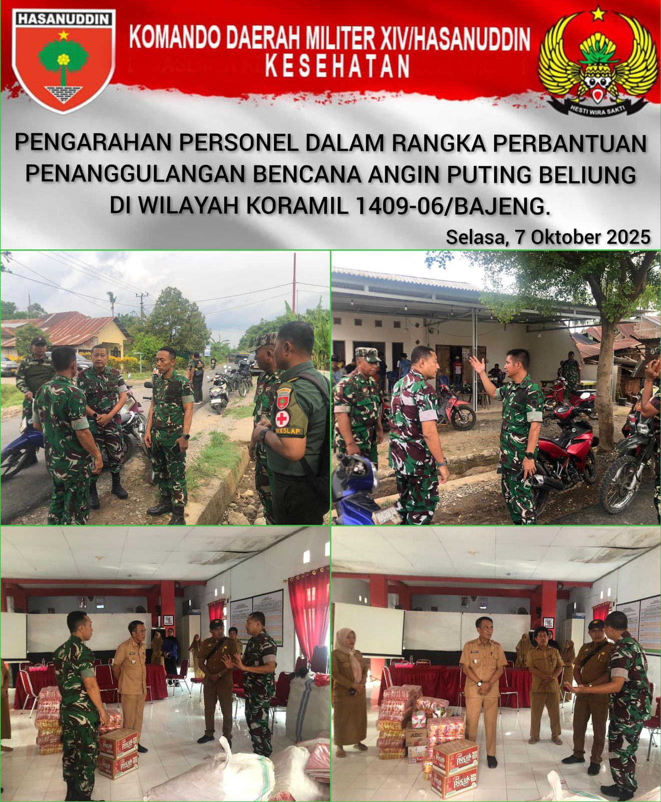 *Gerak Cepat Bantu Kesulitan Rakyat, Kodam XIV/Hsn Kerahkan 450 Prajurit Bantu Warga Terdampak Bencana Puting Beliung di Gowa*